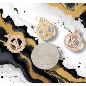 2 Piece White Pearl/Gold Earring Making Round Charm Pendant Pull